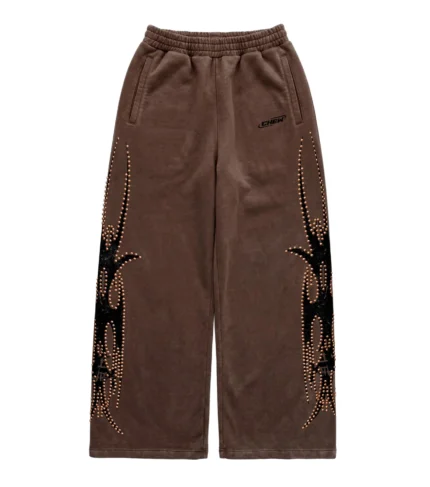Chew Forever Brown Rose Gold Studded Sweatpants