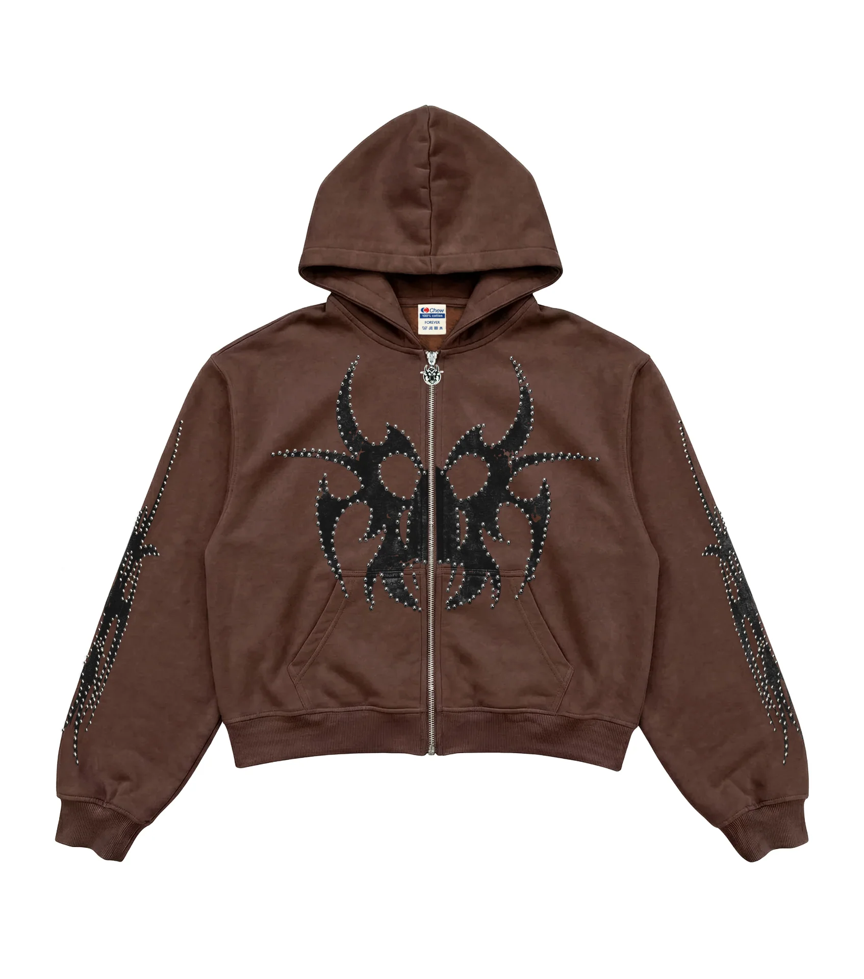 Chew Forever Brown Silver Studded Roach Zip-Up Chew Forever Brown Silver Studded Roach Zip-Up
