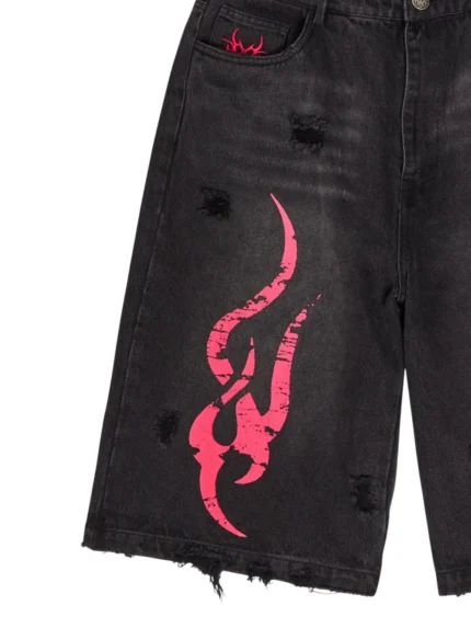 Chew Forever Graphic Distressed Shorts Zoom