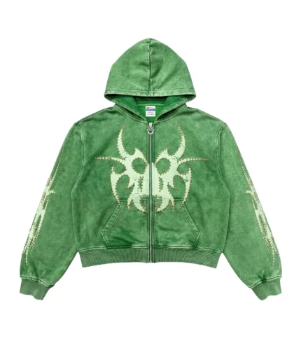 Chew Forever Green Rose Gold Studded Roach Zip-Up