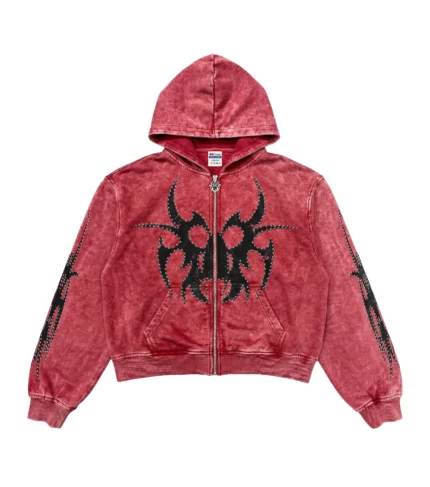 Chew Forever Red Silver Studded Roach Zip-Up