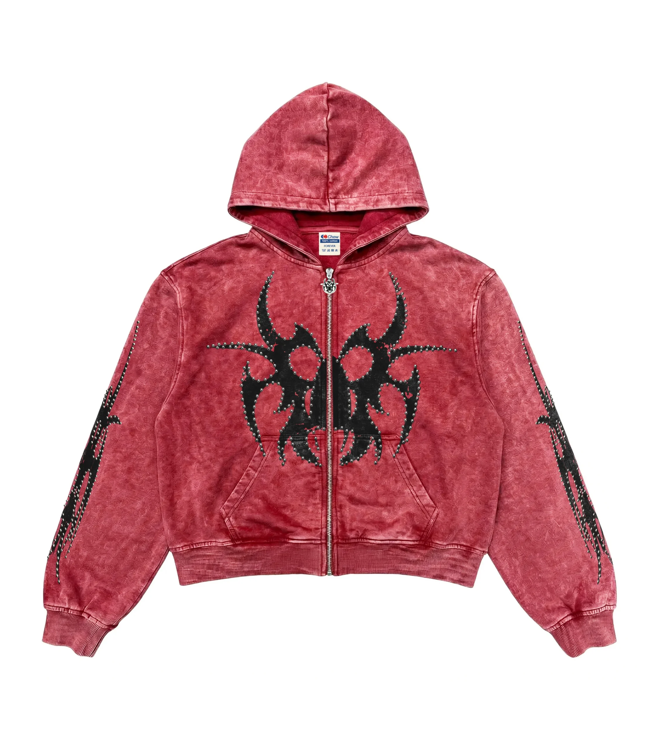 Chew Forever Red Silver Studded Roach Zip-Up Chew Forever Red Silver Studded Roach Zip-Up