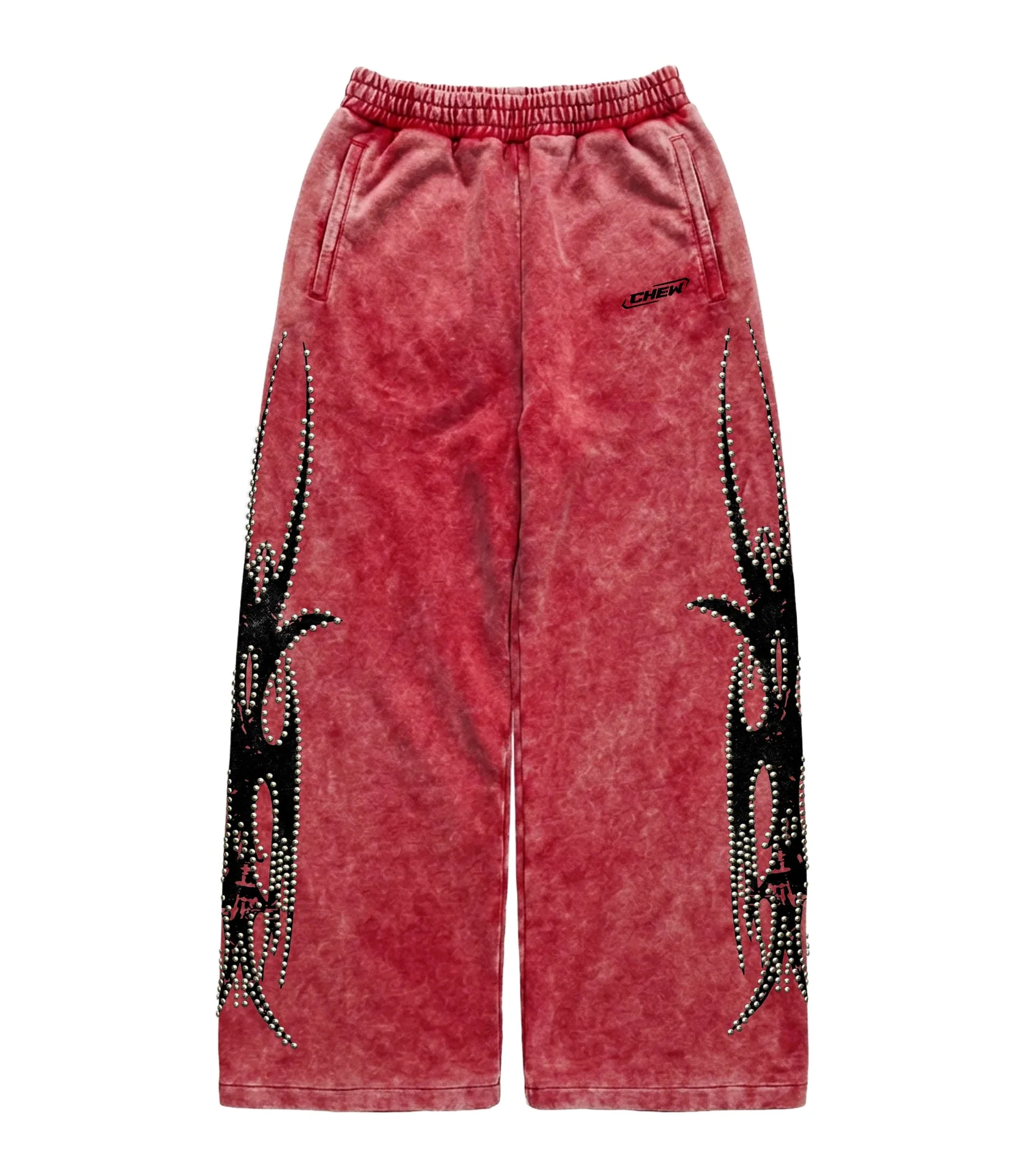 Chew Forever Red Silver Studded Sweatpants Chew Forever Red Silver Studded Sweatpants